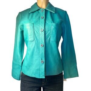 Apart Impressions Turquoise Leather Jacket Size S